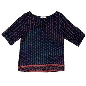 MOD Boutique Roll-Tab Sleeve Navy Printed Blouse